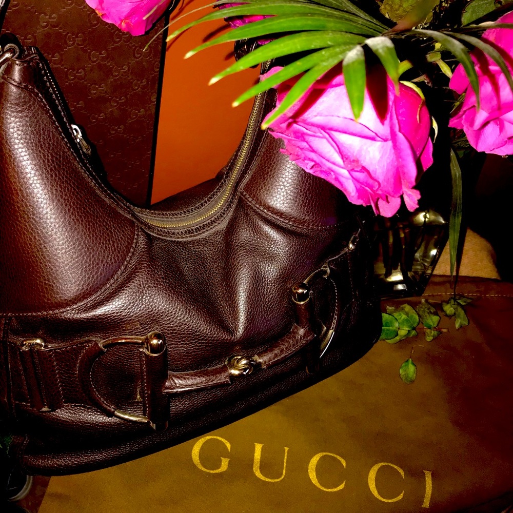 NEW GUCCI LEATHER GG HORSE-BIT SIGNATURE TRIM HOBO!!! BUY IT! 🔥